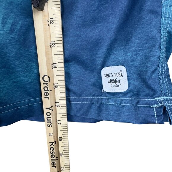 SPICY TUNA Aqua Swim Trunks Size Small Light Blue Palm Leaf Print Mesh Lined - Picture 9 of 10